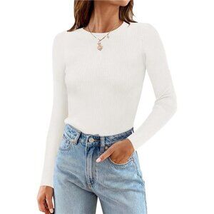Women's Long Sleeve Crewneck Shirts - Fall Knit Sweater, Slim Fitted Casual